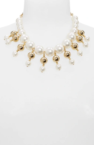 Shop Carolina Herrera Imitation Pearl Bib Necklace In Pearl/ Gold