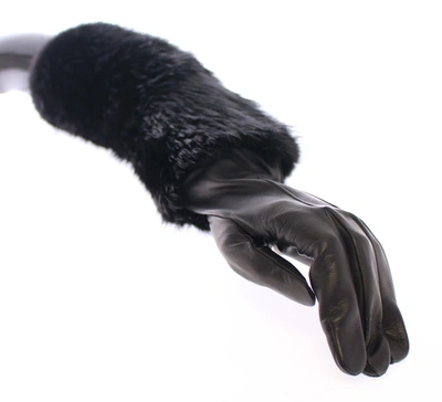 Shop Dolce & Gabbana Black Beaver Fur Lambskin Leather Elbow Women's Gloves