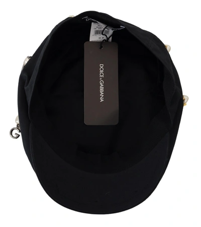 Shop Dolce & Gabbana Black Cotton Embellished Newsboy Men Men's Hat