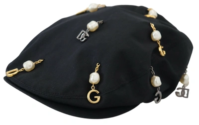 Shop Dolce & Gabbana Black Cotton Embellished Newsboy Men Men's Hat