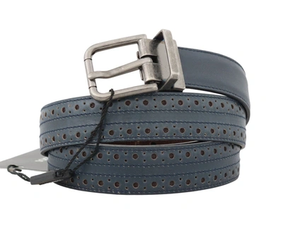 Shop Dolce & Gabbana Blue Perforated Leather Gray Buckle Men's Belt