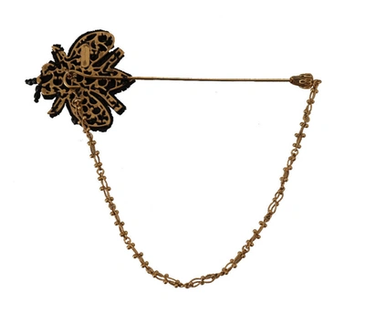 Shop Dolce & Gabbana Gold Brass Black Crystal Bee Lapel Pin Women's Brooch