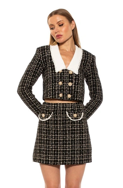 Alexia Admor Aurelia Tweed Crop Jacket In Black/white