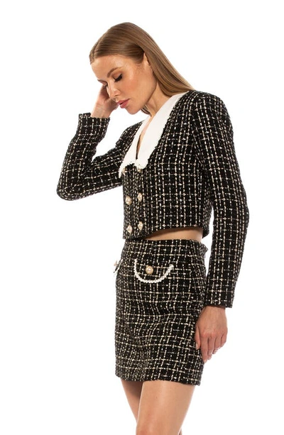 Alexia Admor Aurelia Tweed Crop Jacket In Black/white