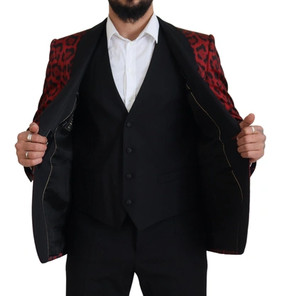 Shop Dolce & Gabbana Red Sicilia Leopard Formal 3 Piece Set Men's Suit