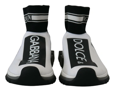 Shop Dolce & Gabbana White Black Sorrento Socks Sneakers Women's Shoes In Black/white