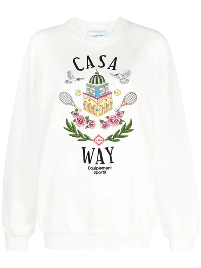 Shop Casablanca 'casa Way' Embroidered Sweatshirt In White