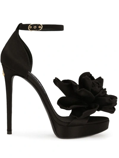 Shop Dolce & Gabbana 'keira' Floral-appliqué Sandals In Black
