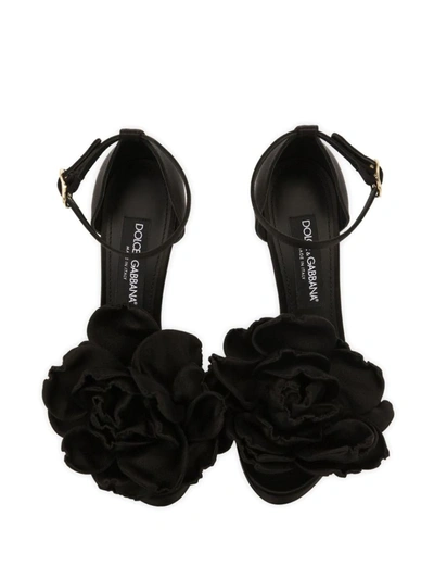 Shop Dolce & Gabbana 'keira' Floral-appliqué Sandals In Black