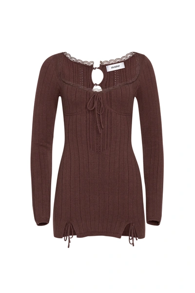 Shop Danielle Guizio Ny Dainty Long Sleeve Knit Dress In Chocolate Brown