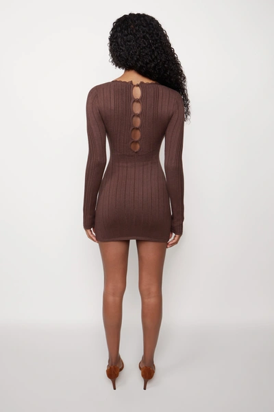 Shop Danielle Guizio Ny Dainty Long Sleeve Knit Dress In Chocolate Brown