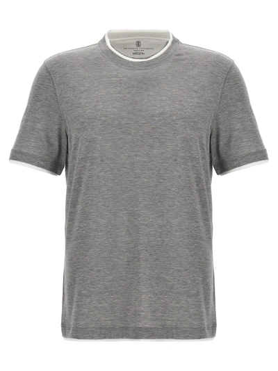 Shop Brunello Cucinelli Double Layer T-shirt Gray