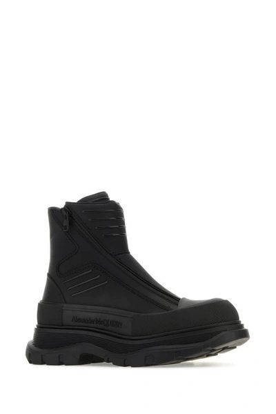 Shop Alexander Mcqueen Man Black Leather Tread Slick Ankle Boots