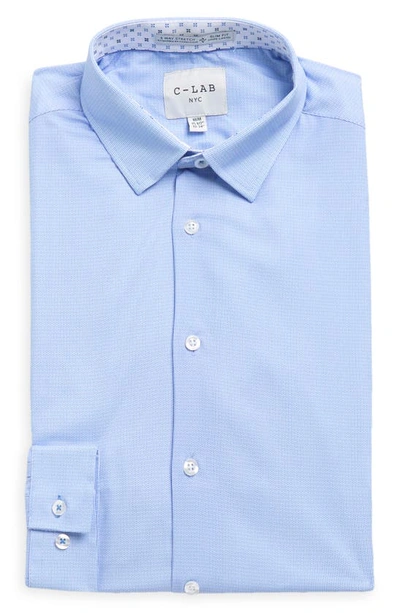 Shop C-lab Nyc Geo Print 4-way Stretch Dress Shirt In 40 Blue