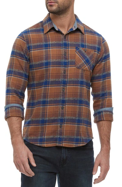 Shop Flag And Anthem Ironwood Long Sleeve Plaid Single Pocket Flannel Shirt In Brown/ Navy