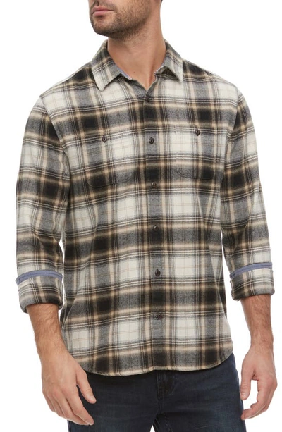 Shop Flag And Anthem Esparto Herringbone Flannel Long Sleeve Button-up Shirt In White/ Black/ Tan