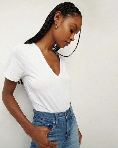 Veronica Beard Cindy V-neck Short-sleeve Pima Cotton Tee In White