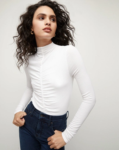 Shop Veronica Beard Theresa Ruched Turtleneck In White