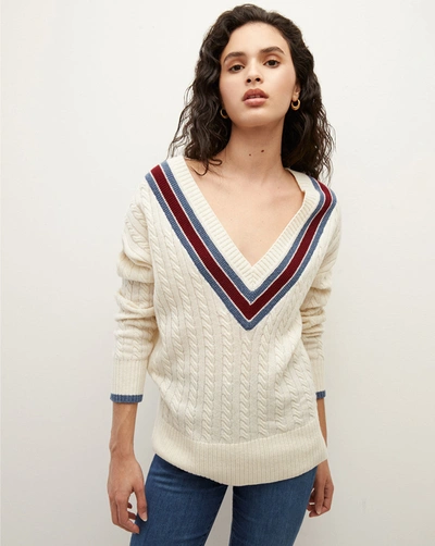 Shop Veronica Beard Sibley Cable-knit Sweater In Ivory Multi