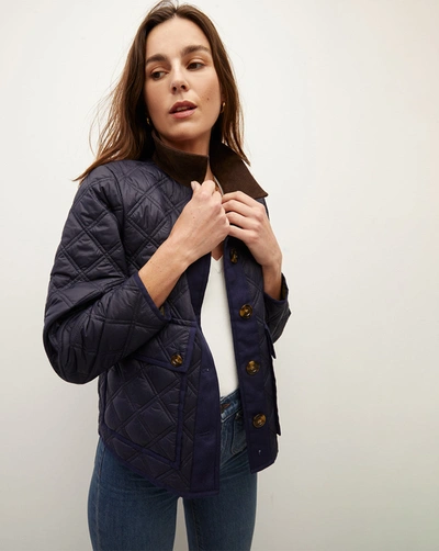 Shop Veronica Beard Fenton Quilted Reversible Jacket Navy Loden In Navy/loden