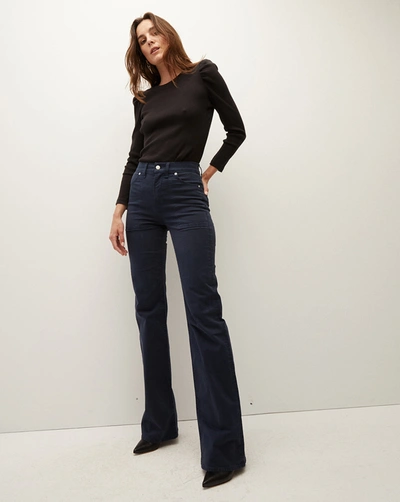 Veronica Beard Beverly Yoke Front Wide Leg Jeans In Navy