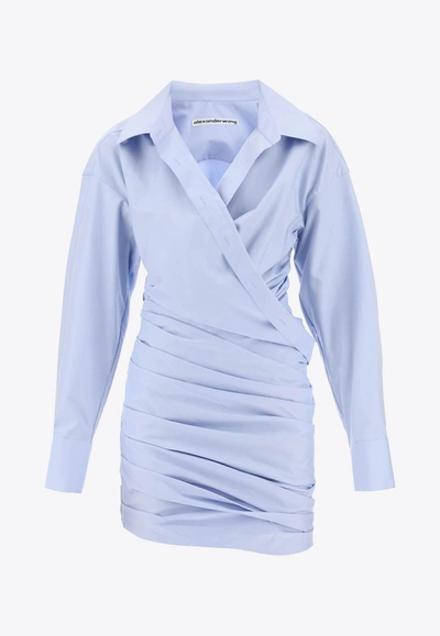 Shop Alexander Wang Draped Mini Shirt Dress In Blue