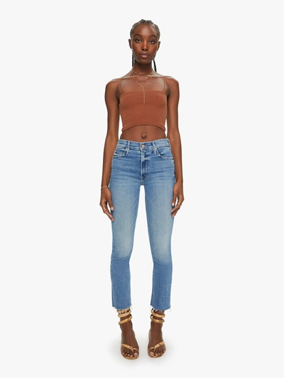Shop Mother The Mid Rise Dazzler Ankle Fray Riding The Cliffside Jeans In Blue