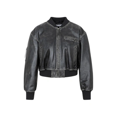 Shop Acne Studios Leather Bomber Jacket In Black