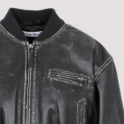 Shop Acne Studios Leather Bomber Jacket In Black