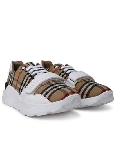 Shop Burberry Beige New Regis Check Sneakers