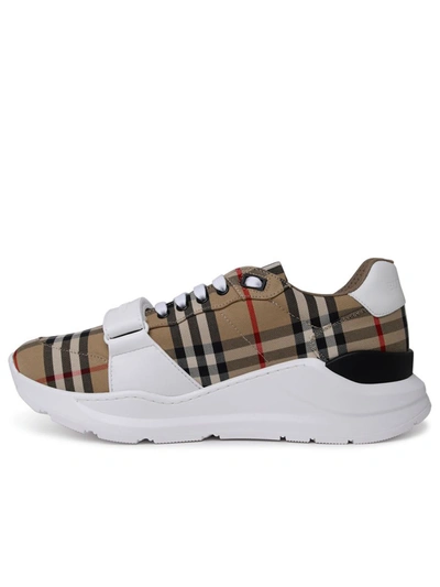 Shop Burberry Beige New Regis Check Sneakers