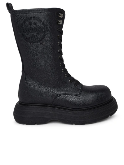 Shop Chiara Ferragni 'ghirls' Black Hammered Leather Amphibious Boots