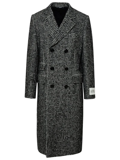 Dolce & Gabbana Double-breasted Wool Houndstooth Coat In Black