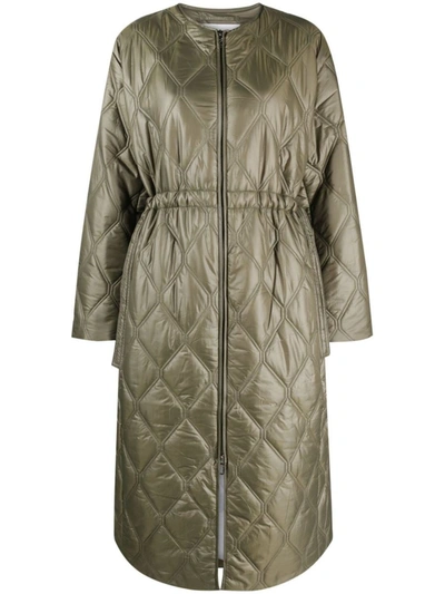Ganni Quilted Shell Coat In Green