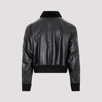Shop Givenchy Leather Aviator With Shearling Collar Jacket In Black