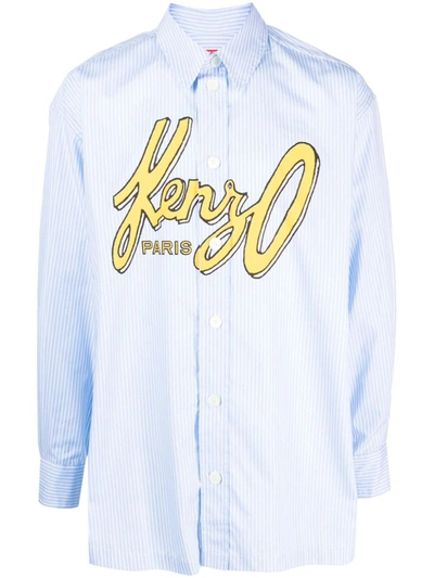 Shop Kenzo Cotton Shirt In Clear Blue