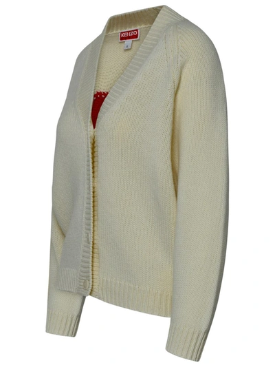 Shop Kenzo ' Target' Ivory Wool Blend Cardigan In White
