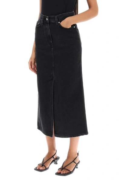Shop Loulou Studio Rona Midi Skirt In Organic Denim In Grey