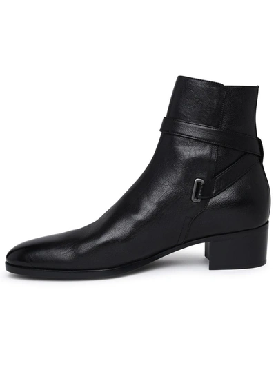 Shop Saint Laurent 'dorian' Black Calf Ankle Boots