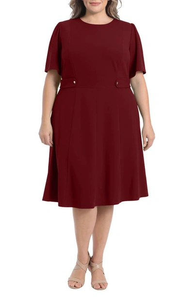 London Times Short Sleeve Fit & Flare Midi Dress In Plum
