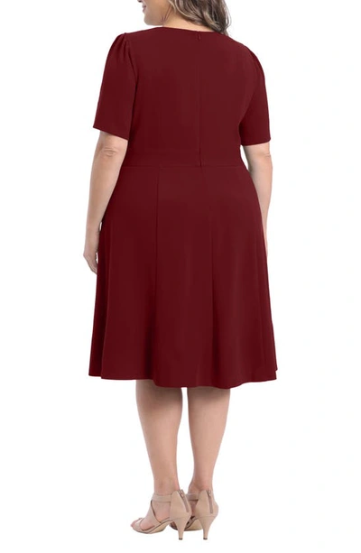 London Times Short Sleeve Fit & Flare Midi Dress In Plum