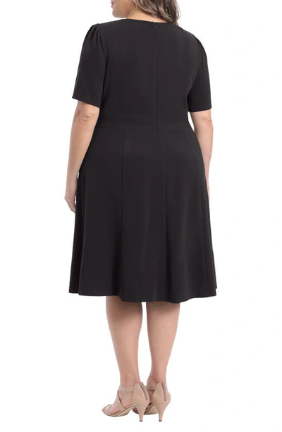 London Times Short Sleeve Fit & Flare Midi Dress In Black