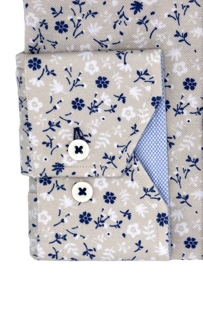 Shop Lorenzo Uomo Trim Fit Floral Dress Shirt In Tan
