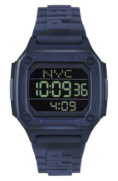 Shop Philipp Plein Hyper $hock Silicone Strap Square Watch, 44mm In Ip Blue