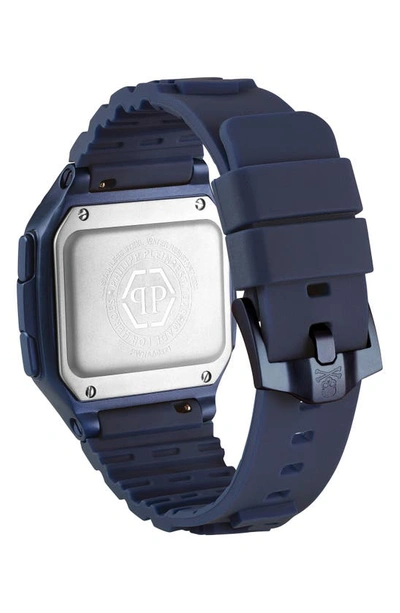 Shop Philipp Plein Hyper $hock Silicone Strap Square Watch, 44mm In Ip Blue