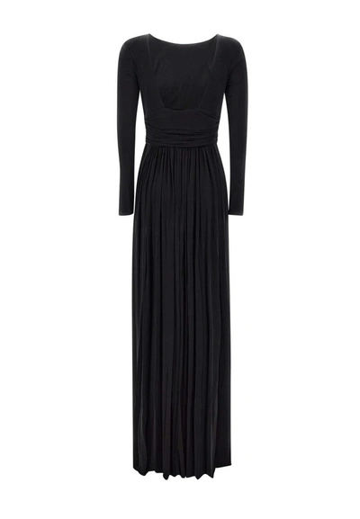 Shop Elisabetta Franchi "red Carpet" Cupro Jersey Dress In Black