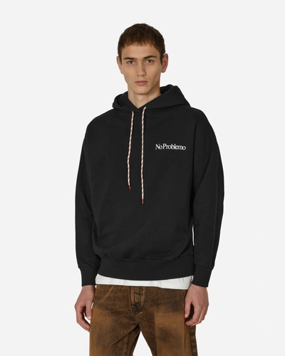 Aries Logo Hooded Sweatshirt Ribbed Finish In Black