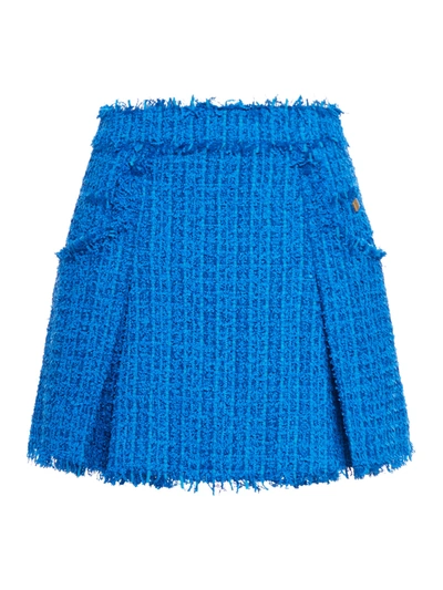 Balmain Tweed Pleated Flare Mini Skirt In Blue