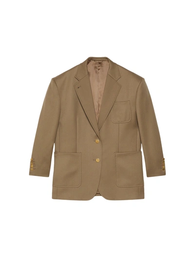 Shop Gucci Wool Jacket With Horse Bib In Brown