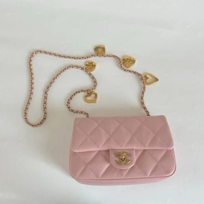 Pre-owned Chanel Pink Leather Classic Quilted Heart Charm Flap Bag